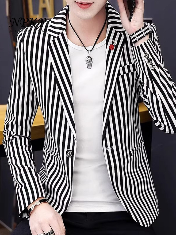 潮牌男士条纹小西装2025春秋季新款韩版时尚个性潮流休闲西服外套
