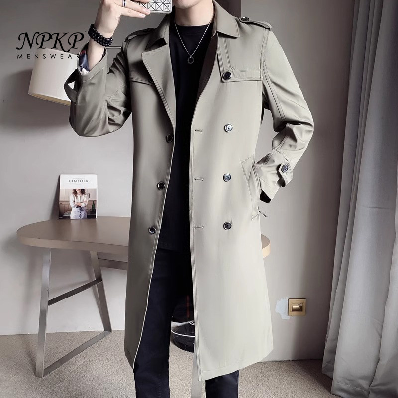 中长款风衣男秋冬款2025新款韩版超长百搭外套潮流双排扣修身男装,男装,风衣,淘宝优惠券,粉丝福利购,淘宝优惠卷