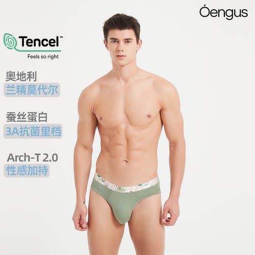 Oengus兰精莫代尔男士三角裤绿色三角裤男性感简约高级莫代尔男