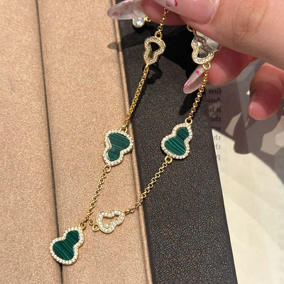 S925银镀金千金风孔雀石葫芦手链