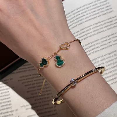 S925银镀金孔雀石福禄葫芦手链女
