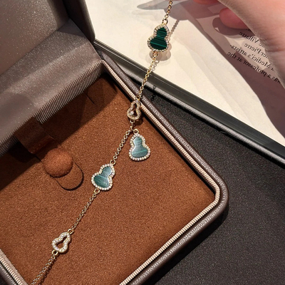 S925银镀金转运孔雀石葫芦手链女
