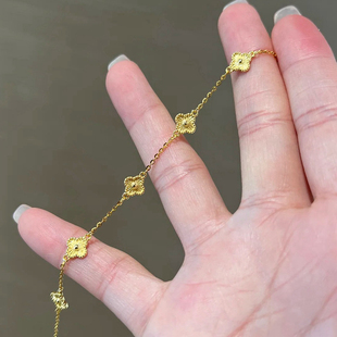 S925银中古拉丝幸运四叶草五花手链女夏轻奢小众手串2026新款 爆款