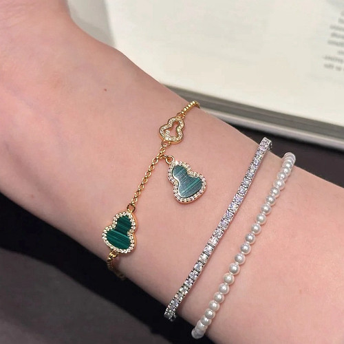 S925银镀金孔雀石福禄葫芦手链女