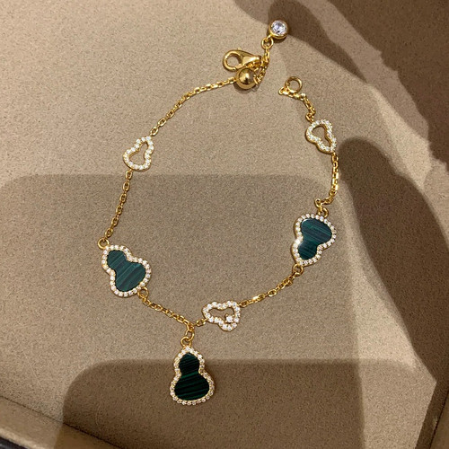 送老婆S925银镀金孔雀石葫芦手链