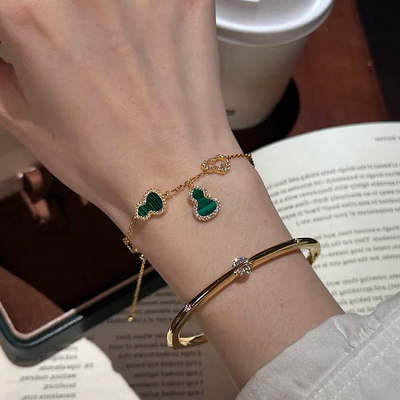 S925银镀金孔雀石福禄葫芦手链女