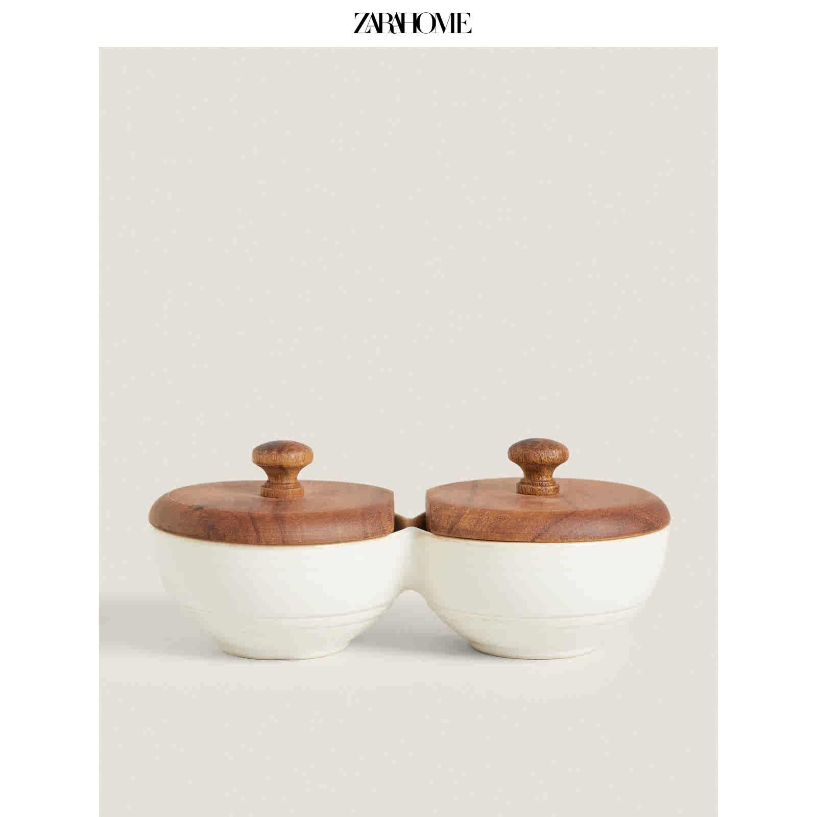 Zara Home 欧式厨房家用漆面陶瓷双盐罐配木制餐匙 4723004