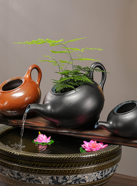 古法养鱼陶瓷罐流水摆件循环水生态缸造景装饰鱼缸自动过滤器配件