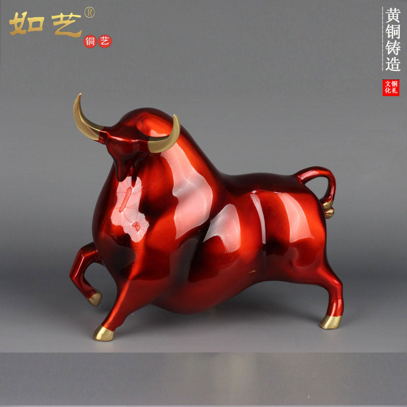 轻奢铜牛摆件玄关招财工艺