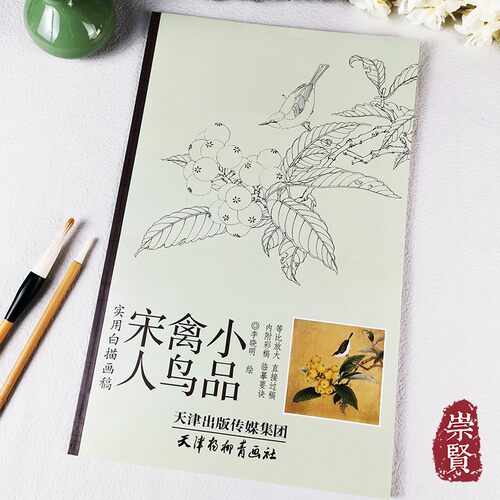 宋人禽鸟小品 实用白描画稿 内附彩稿等比放大白描画稿初学国画者临摹范本附临摹要诀李晓明绘天津杨柳青画社