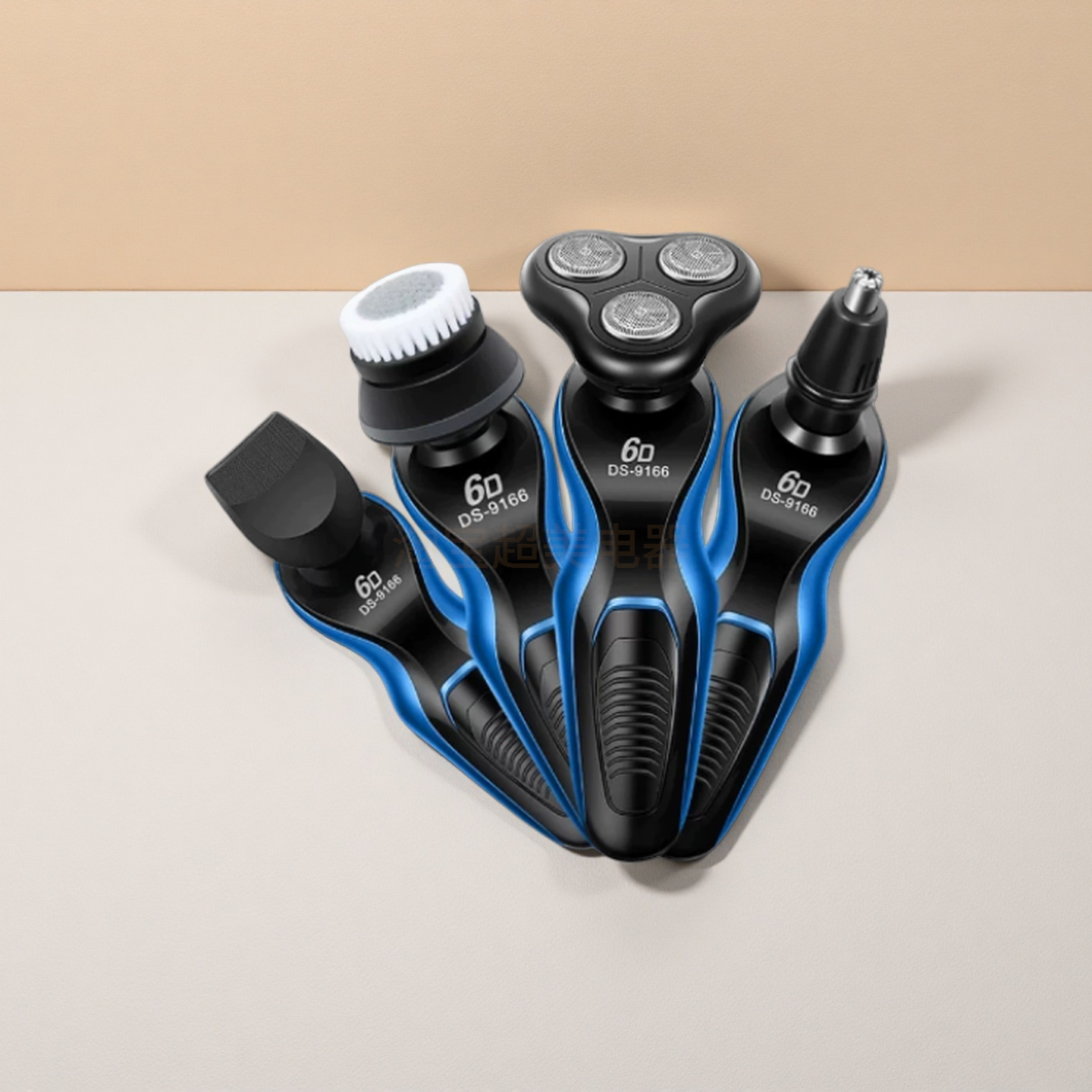 DS-9166 多功能剃须刀 6D 三头旋转 一机多用 刀头可水洗USB充电