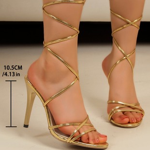 涼鞋 大碼 43碼 纏繞綁帶女鞋 性感顯瘦美腿細跟高跟鞋 女41夏季