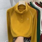 双面德绒加绒卫衣外套女2025秋冬立领刺绣明线拼接保暖打底衫 上衣