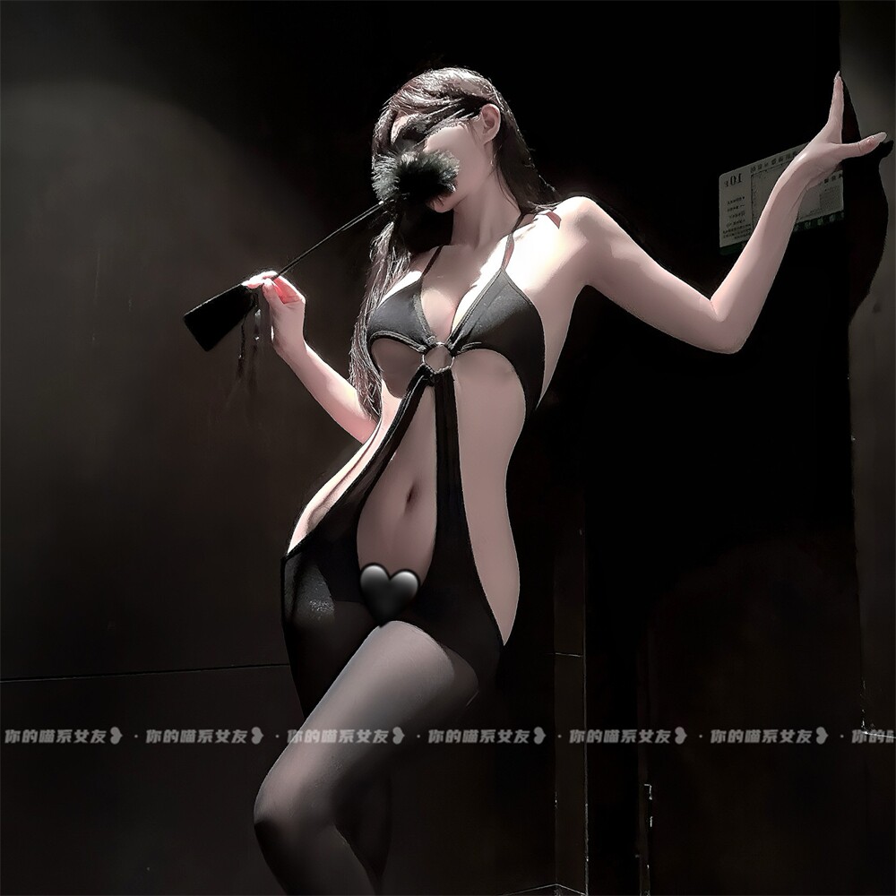 喵：暗夜密码*性感连体丝袜镂空三点式显瘦黑丝袜情调吊带内衣女