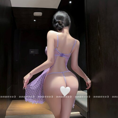 纯欲紫色透纱性感后开叉连衣裙女