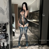 喵：高级感欧美连体网衣性感连身网袜女无袖 镂空提花透视吊带内衣