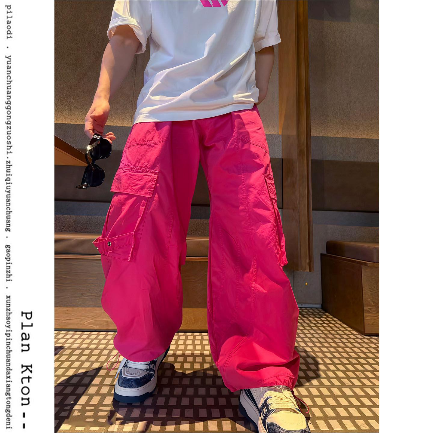 美式街头时尚弯刀工装裤男女春夏潮流阔版调节宽松直筒休闲伞兵裤