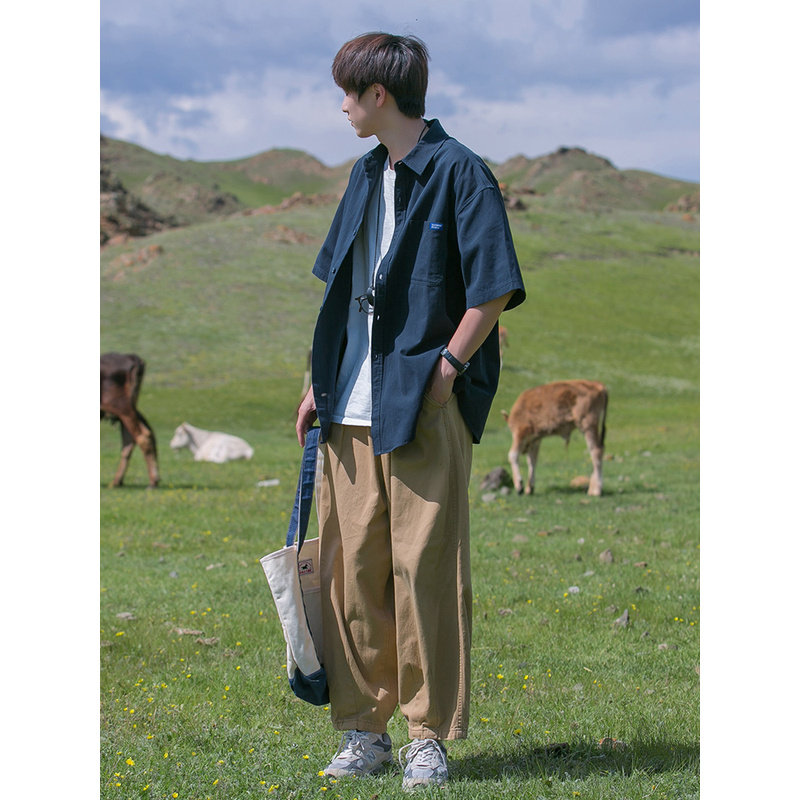 日系少年感短袖衬衫男生夏季薄款潮牌宽松半袖痞帅工装衬衣服外套