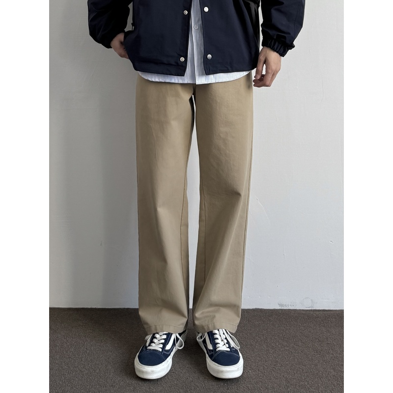 ONUN 日系复古水洗棉质卡其裤基础百搭宽松休闲松紧腰直筒工装裤