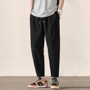 裤子男款休闲裤直筒夏季薄款冰丝速干垂感西装裤子宽松小脚九分裤
