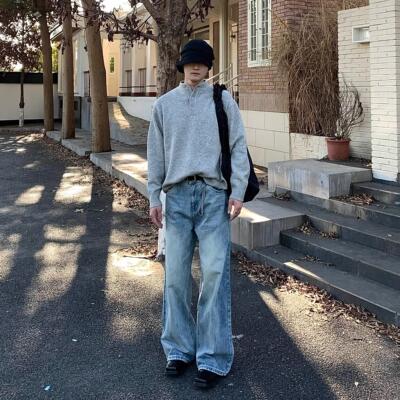 BEANCURD美式复古cleanfit水洗做旧牛仔裤宽松休闲直筒裤男K9352