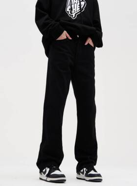 MADWITCH美式高街黑色直筒牛仔裤男潮牌复古简约vibe裤子显瘦长裤