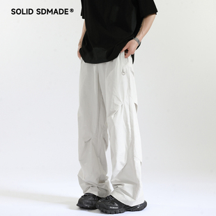 SOLIDSDMADE美式裤子男夏季薄款休闲宽松垂感阔腿长裤潮牌伞兵裤
