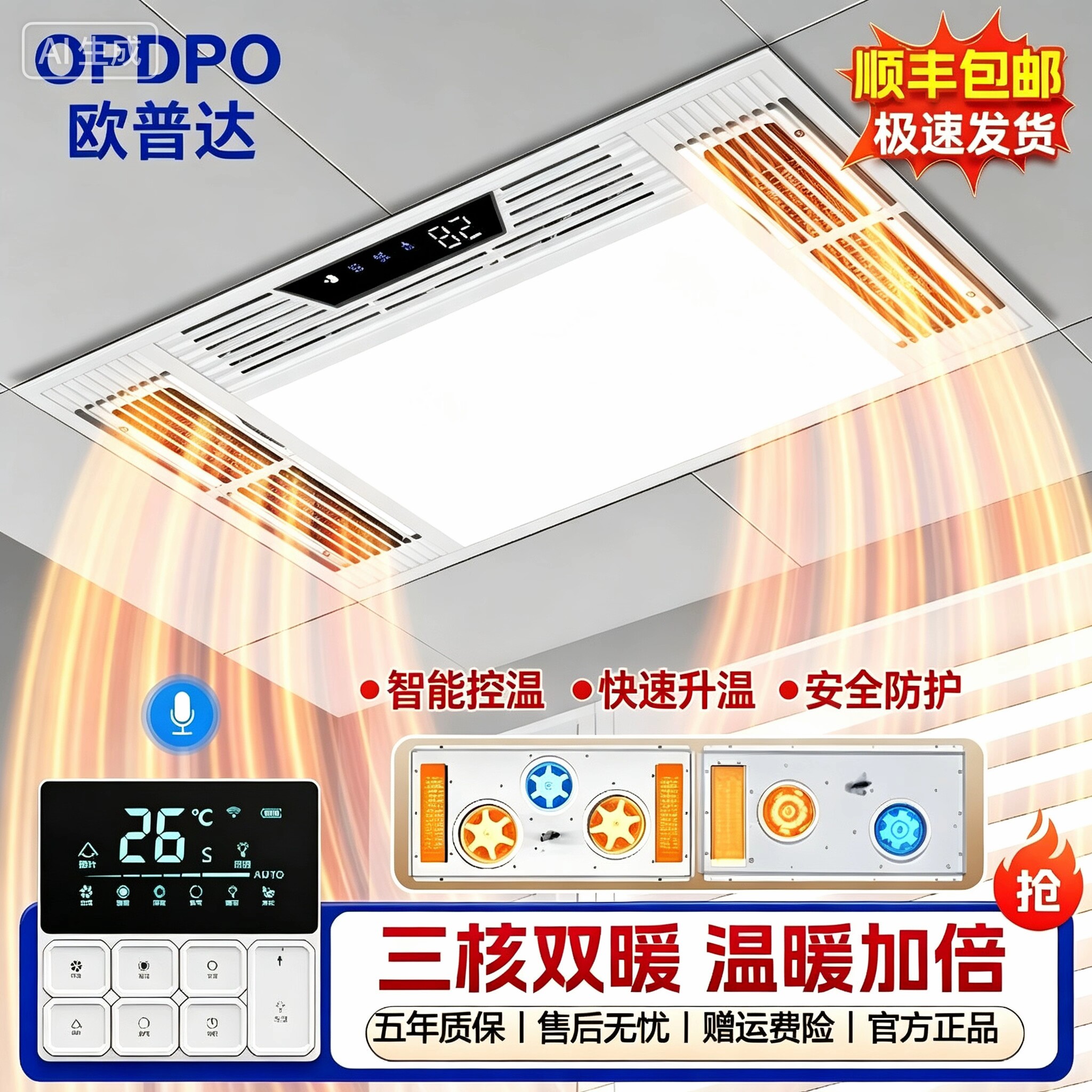欧普达智能风暖五合一浴霸