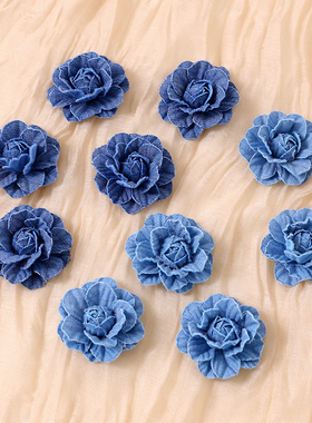 复古布艺牛仔蓝色仿真玫瑰 diy手工辅料胸花装饰服装鞋包配件假花