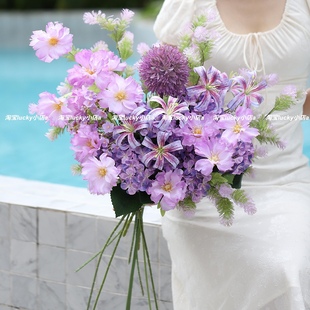 紫色系高档仿真花束 饰绢花 婚庆布置花艺假花摆设家居客厅装