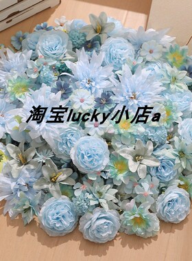蓝色系混搭diy簪花花环装饰假花