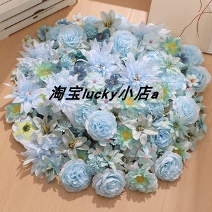 蓝色系仿真花朵混搭diy手工材料包假花簪花头饰花环发簪装 饰绢花