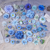 蓝色系仿真花头 diy手工材料假花绢花汉服头饰配件胸花谷美拍摄