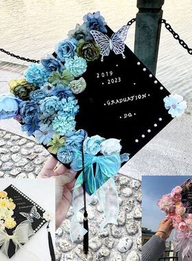 学士帽diy仿真花材料包 毕业帽装饰假花绢花簪花痛包头饰配件花朵