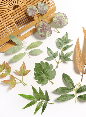 仿真天竺叶蜻蜓叶龟背叶 diy手工花环材料植物墙装饰草帽配件塑料