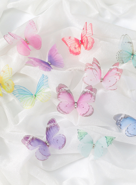 5CM双层立体薄纱蝴蝶 diy手工发饰材料古风汉服装饰仙气古装发夹