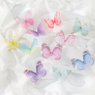 发夹 饰仙气古装 5CM双层立体薄纱蝴蝶 diy手工发饰材料古风汉服装