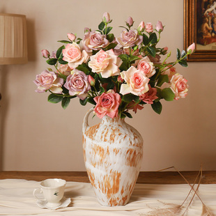 轻奢复古玫瑰花束 饰摆件餐桌花艺干花插花 假花仿真花摆设家居装