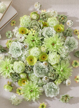 绿色系仿真花混搭花朵 假花diy手工材料簪花裙撑汉服装饰绢花头饰