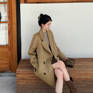 双面羊绒大衣女2025新款冬季加厚宽松小个子中长款羊毛呢西装外套