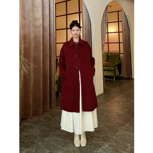 红色双面羊绒大衣女2025新款小个子中长款今年流行爆款羊毛呢外套