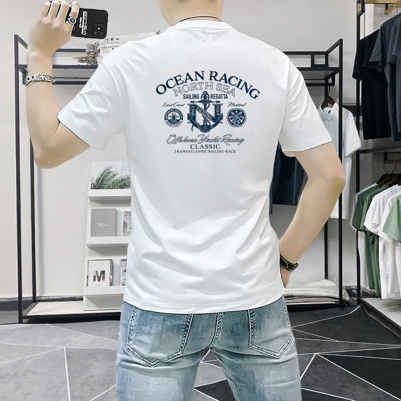 康之源轻奢潮款男款短袖t恤夏季新款字母isn印花半袖上衣时尚修身