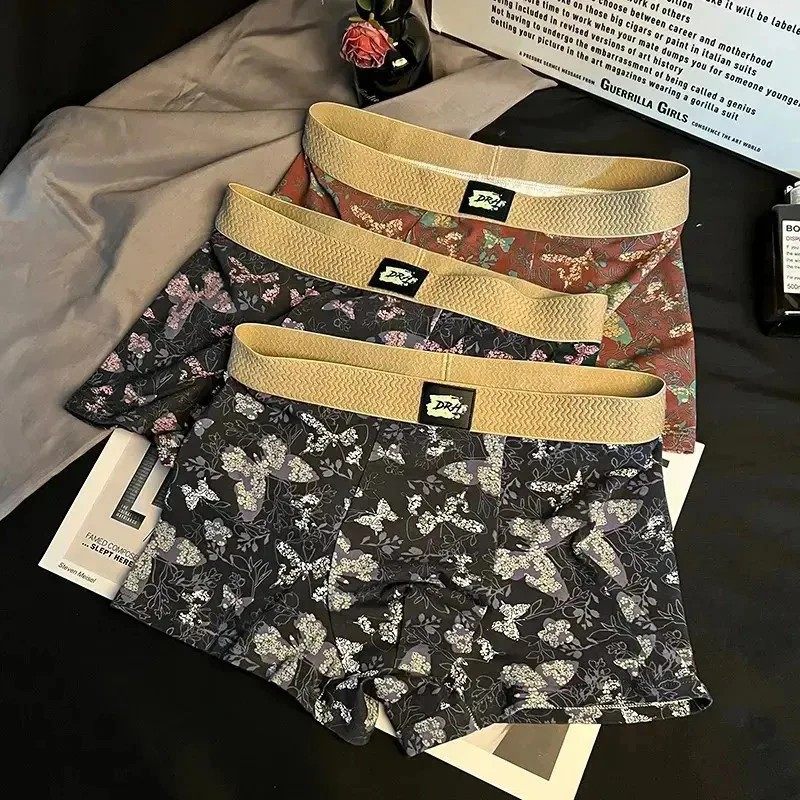 坊羔轻奢Y爆款蝴蝶花男士内裤纯棉短裤头复古国风平角裤透气四角