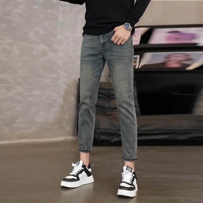 卡登鹿轻奢水p泥灰薄款夏季裤子男款新款牛仔裤男修身弹力男士九