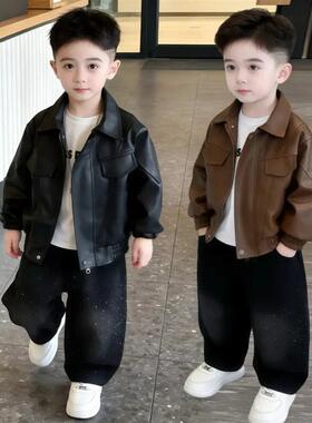 麦多多童装优选男童Q春装皮衣DM外hm套春秋儿童i洋气皮夹克酷帅上