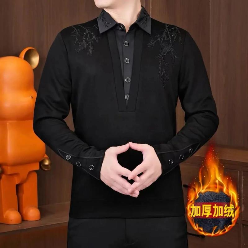 云枢优衣馆c2025男士秋冬季翻领保暖刺绣烫钻打底卫衣休闲潮流时