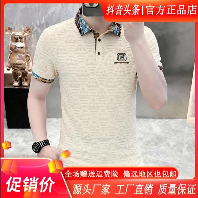 卡登鹿轻奢高档刺绣polo衫短袖男夏薄款冰丝透气翻领修身半袖t恤
