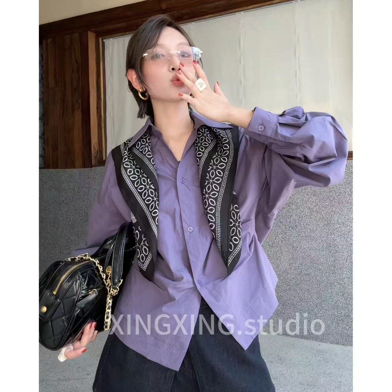 2025冬季爆款韩版宽松时尚显瘦长袖衬衫女秋季配丝巾衬衣小个子上