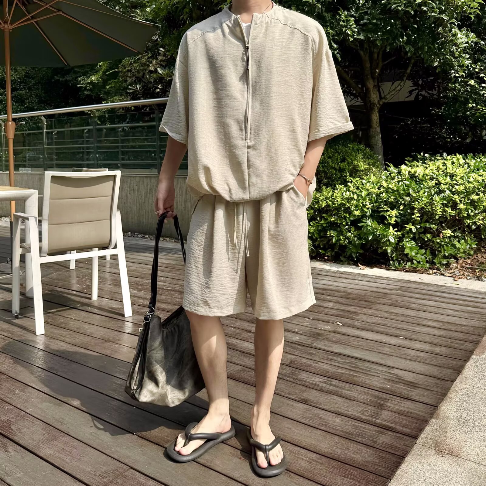 夏季少年感假两件短袖短裤套装