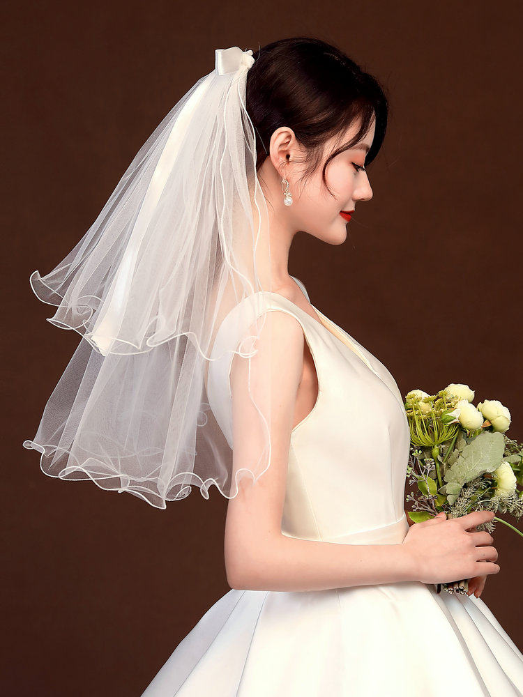 头纱皇冠新娘主婚法式蓬三件套礼仪拍照领证登记简约仙气抖音同款